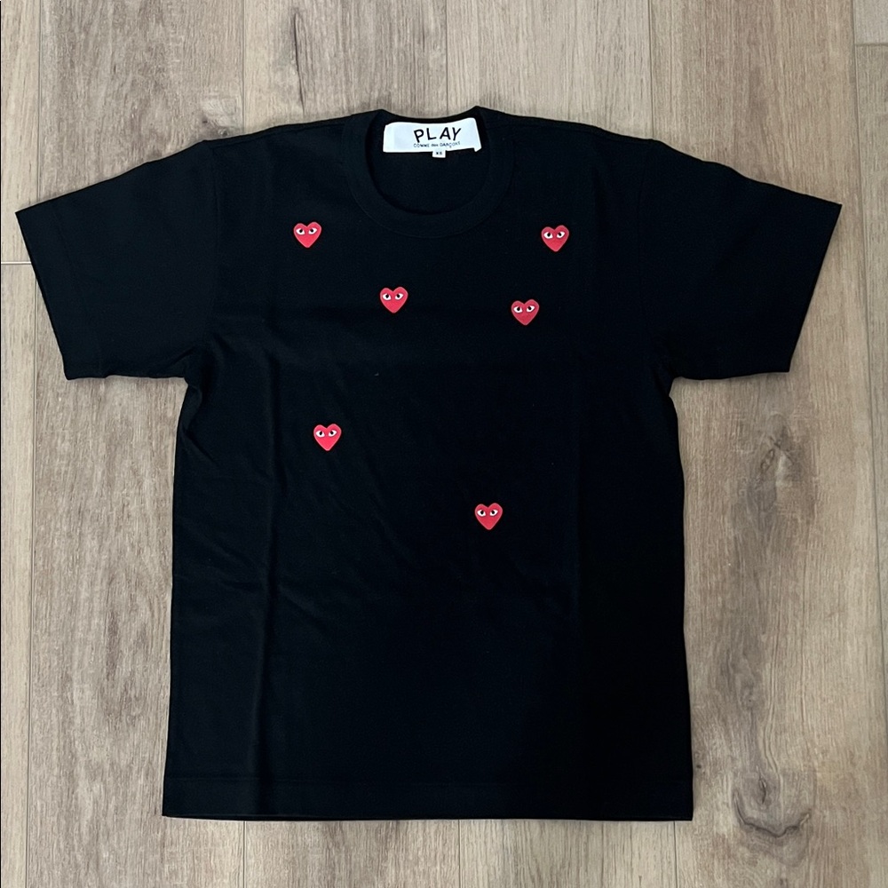 Comme des Garcons Play Black Tee with Red Heart Design